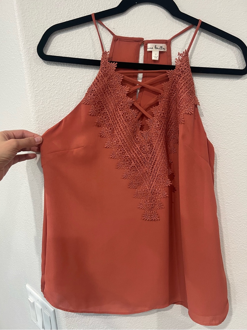 NINE BRITTON Araminta Lace Up Deep V Plunge Strappy Chiffon Tank Top Small